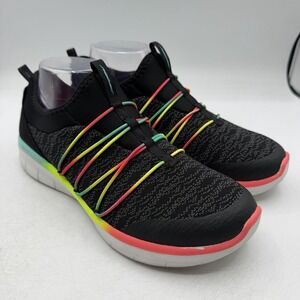 Skechers Dual Lite‎ Shoes Womens Sz 9.5 Black Colorful Slip On Sneakers 12379